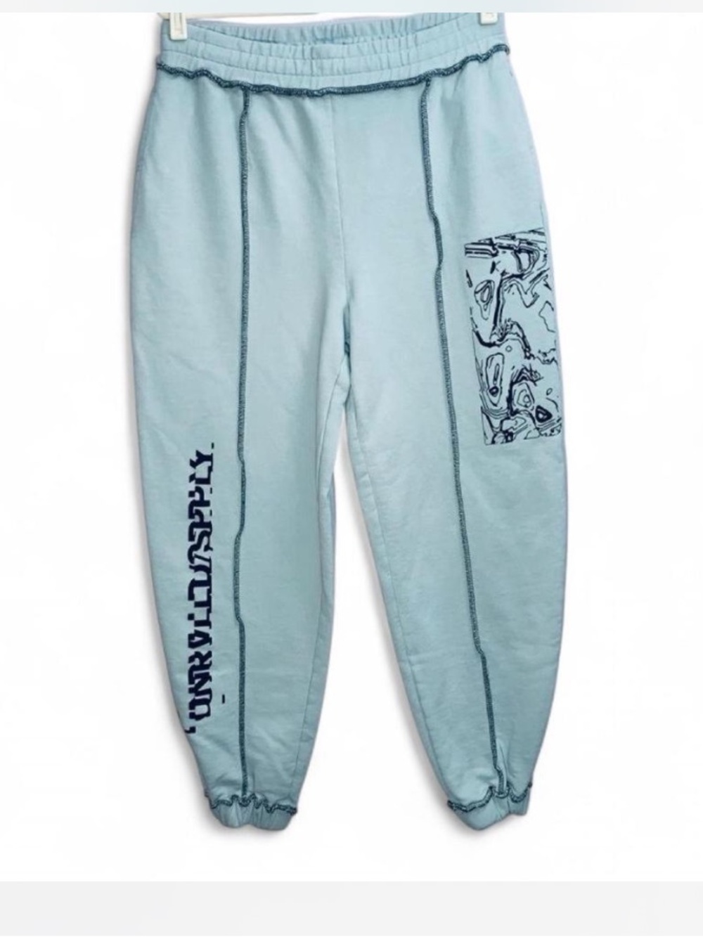 ASOS Unrvlld Spply Light Blue Sweatpants with Black Logo Design